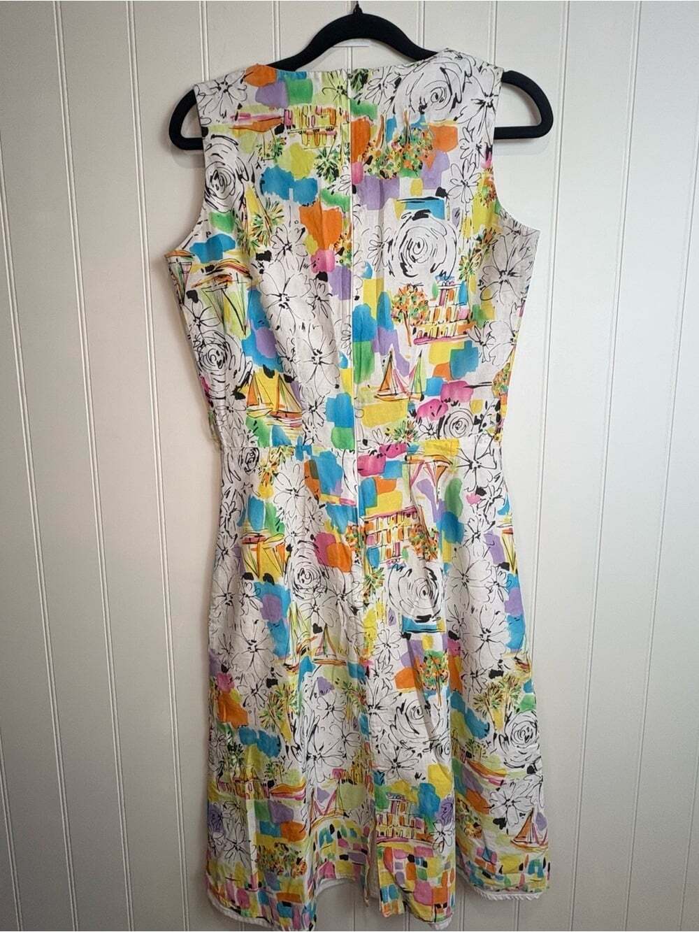 Vintage 90s Artsy Print Cotton Dress | Abstract Floral Coastal Cottagecore - Picture 6 of 7